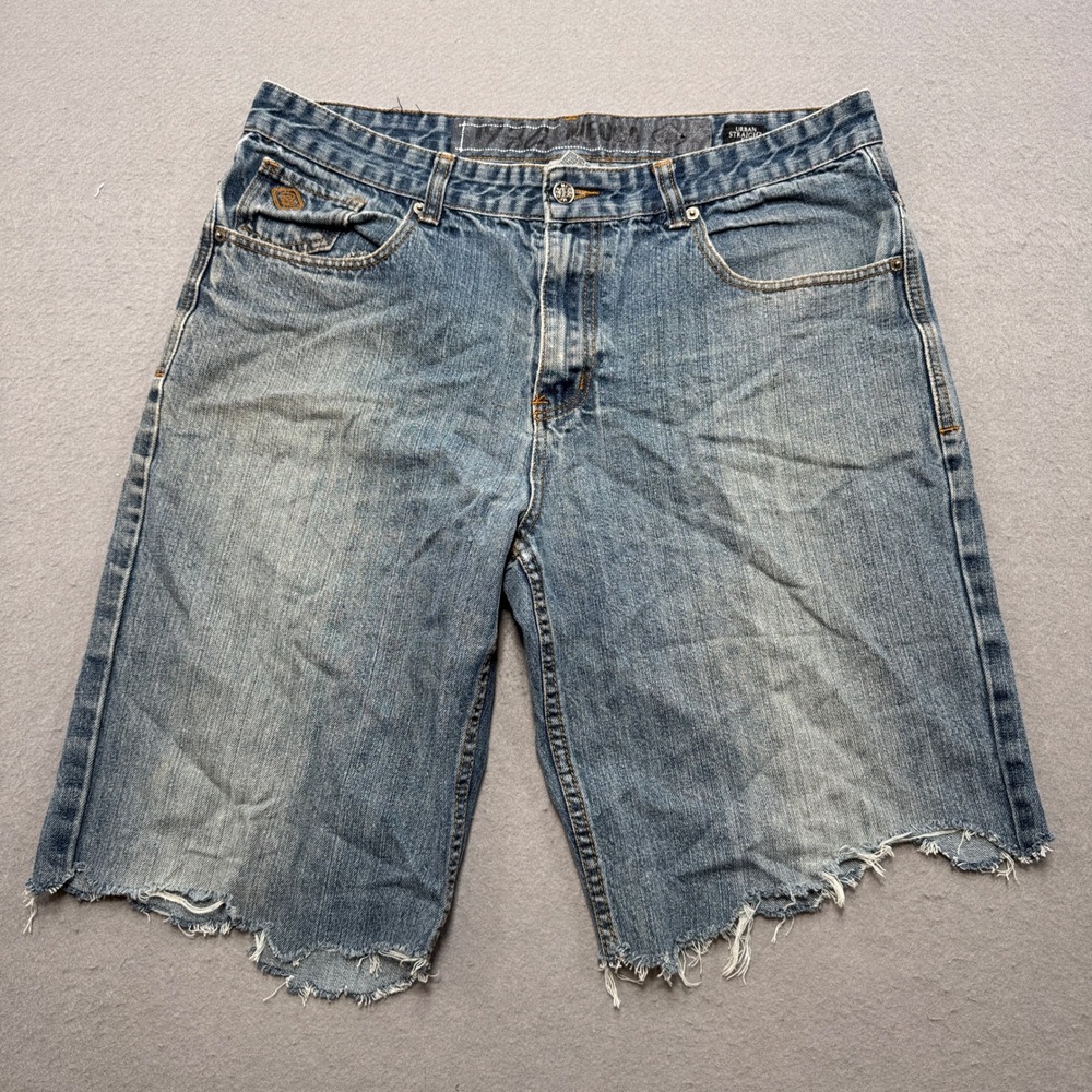 Y2K Mecca Denim Shorts Men's 38 Blue Medium Wash Cut Off Classic‎ Fit Streetwear